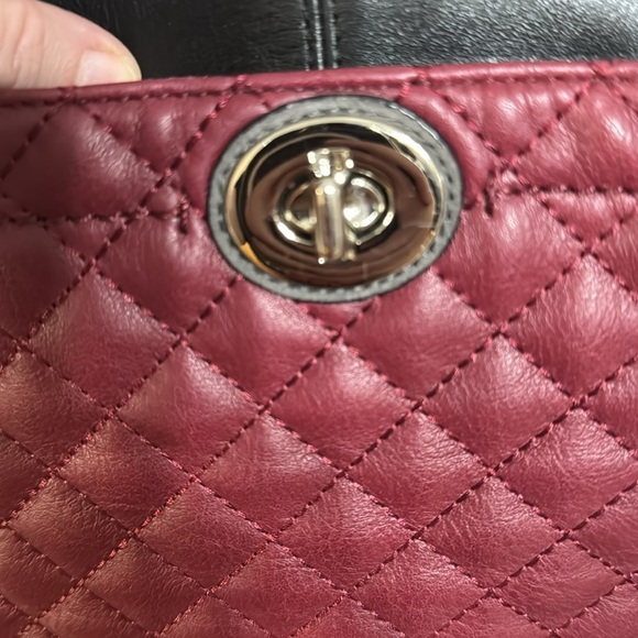 COACH Park Bag Quilted Leather & suede Hobo Shoulder color block Maroon black - Picture 8 of 16